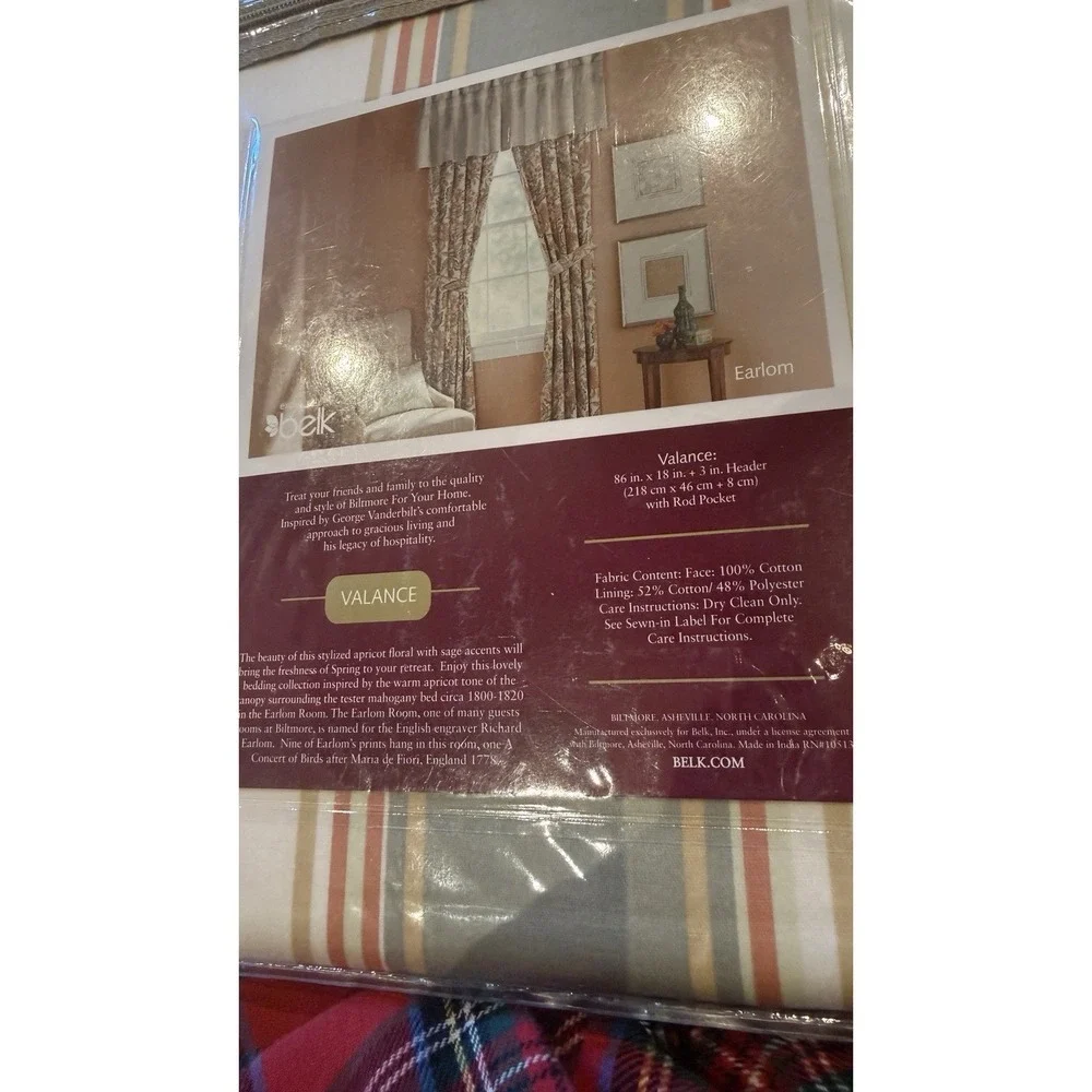 Biltmore Valance Earlom Pair 86 x 18 Cotton Striped Floral Window Valances New